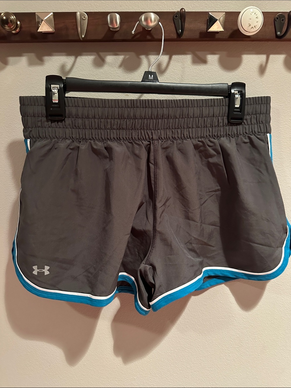 Under Armour Women’s Gray Athletic Shorts with Blue Trim